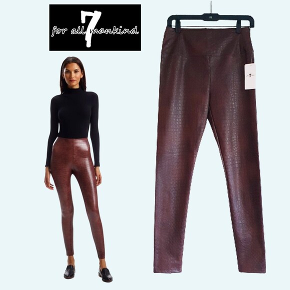 7 FOR ALL MANKIND NEW Crocodile Faux Leather High Rise Legging XS - Picture 1 of 11